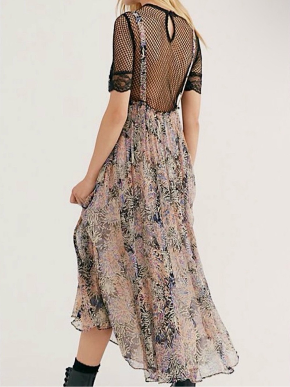 Free People Friar Park Sheer Floral Maxi Dress with Black Mesh Back Small - Picture 2 of 4